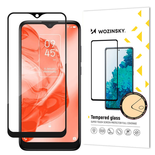 WOZINSKY Durable 9H tempered glass for the entire TCL 205 screen with Case Friendly black frame
