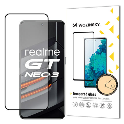 WOZINSKY Durable 9H tempered glass for the entire screen of Realme GT Neo 3 with frame Case Friendly black
