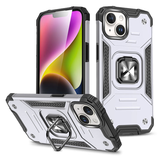 WOZINSKY Armored case with finger holder for iPhone 15 Plus Ring Armor, silver