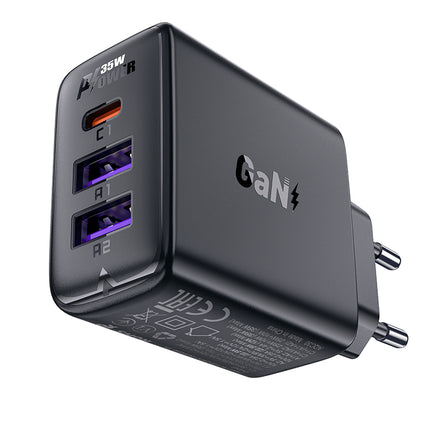ACEFAST PD 35W GaN wall charger with 3 ports 2x USB-A + USB-C black – image 2