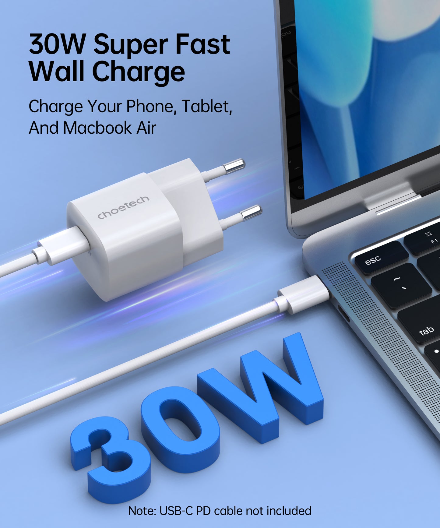CHOETECH GaN USB-C PD 30W wall charger, white – image 2
