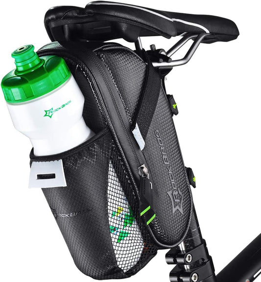 ROCKBROS Waterproof bicycle bag for under-the-saddle tools with a water bottle pocket, black