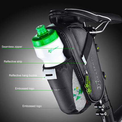 ROCKBROS Waterproof bicycle bag for under-the-saddle tools with a water bottle pocket, black – image 3
