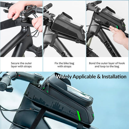 ROCKBROS Bicycle frame bag with a cover for a phone and navigation, black – image 6