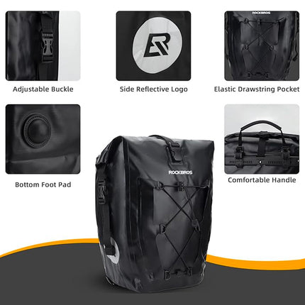 ROCKBROS Waterproof, adjustable bicycle bag, 25-32L, black – image 7