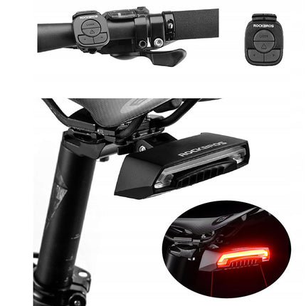ROCKBROS Rear bicycle light with laser remote control and USB-A turn signal function