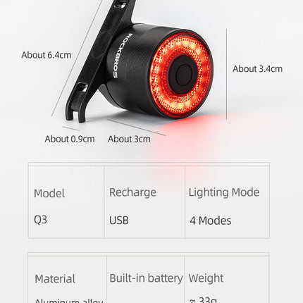 ROCKBROS Red rear bicycle lamp, STOP system, four operating modes – image 6
