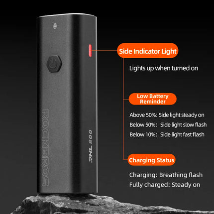 ROCKBROS Front bicycle light 800lm + USB-C cable 4 operating modes – image 3