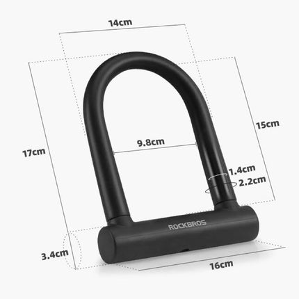 ROCKBROS U-Lock bicycle lock, reinforced lock with key - black – image 4