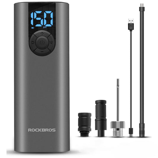 ROCKBROS Electric bicycle pump motor auto ball 10 bar with LED display + USB-C cable, black