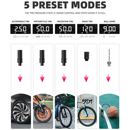 ROCKBROS Electric bicycle pump motor auto ball 10 bar with LED display + USB-C cable, black – image 3