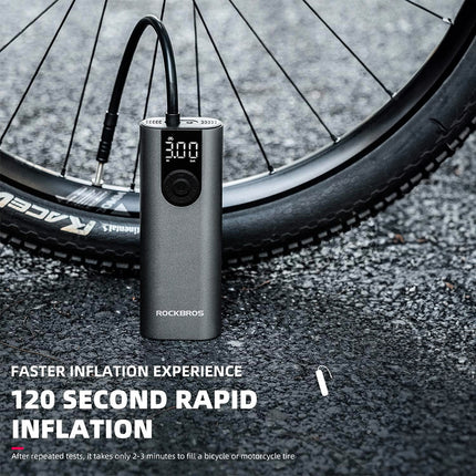 ROCKBROS Electric bicycle pump motor auto ball 10 bar with LED display + USB-C cable, black – image 4
