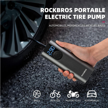 ROCKBROS Electric bicycle pump motor auto ball 10 bar with LED display + USB-C cable, black – image 5