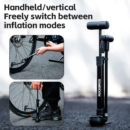 ROCKBROS Hand bicycle pump with 8 bar pressure gauge - black – image 2