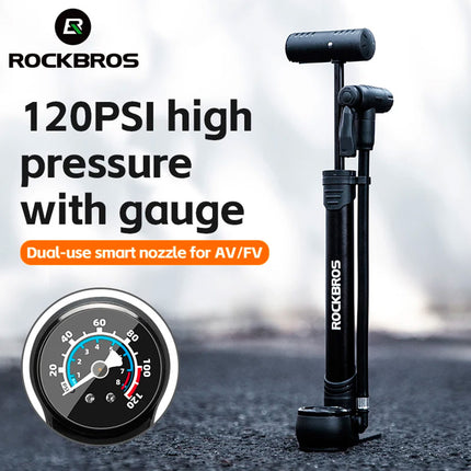 ROCKBROS Hand bicycle pump with 8 bar pressure gauge - black – image 7