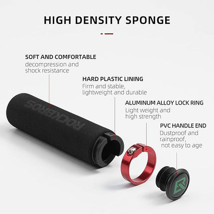 ROCKBROS Bicycle handlebar grips, black and red sponge grips – image 3