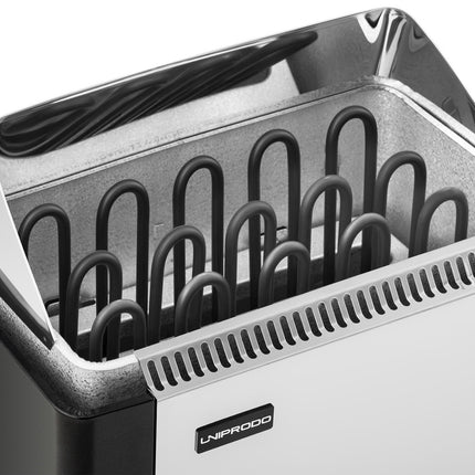 UNIPRODO Electric sauna stove with integrated control 8-12 m3 to 110C 400 V 8 kW silver and black – image 6