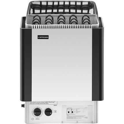 UNIPRODO Electric sauna stove with integrated control 8-12 m3 to 110C 400 V 8 kW silver and black – image 7