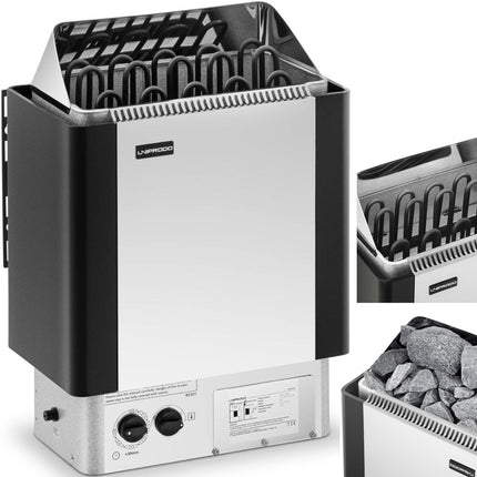 UNIPRODO Electric sauna stove with 9-13 m3 integrated control to 110C 400 V 9 kW silver and black