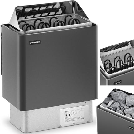 UNIPRODO Electric sauna oven 5-9 m3 to 110C 400 V 6 kW black and silver