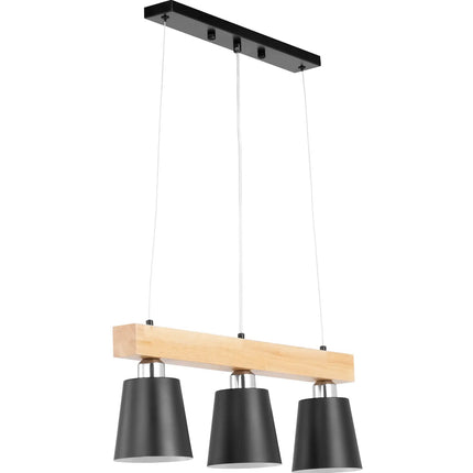 UNIPRODO 3-point E27 hanging ceiling lamp - wooden beam