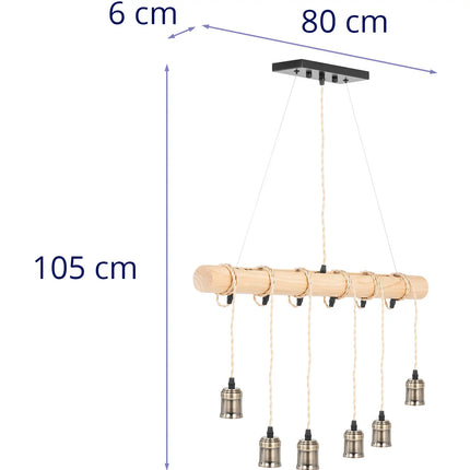 UNIPRODO LOFT hanging ceiling lamp, 6 points E27 - wooden beam – image 5