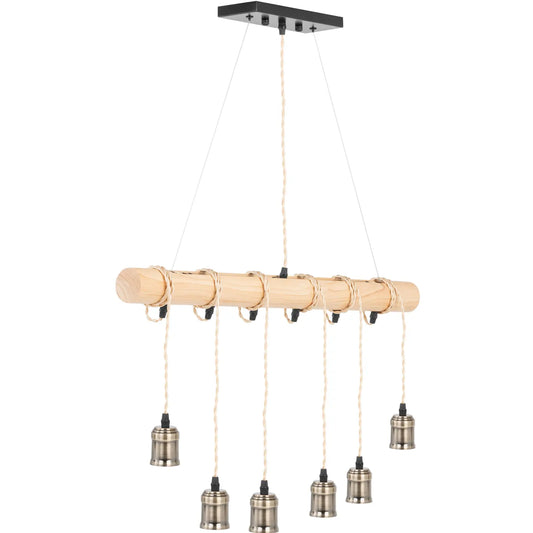 UNIPRODO LOFT hanging ceiling lamp, 6 points E27 - wooden beam