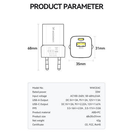 WOZINSKY GaN QC3.0 USB-A USB-C PD 33W wall charger, white – image 6
