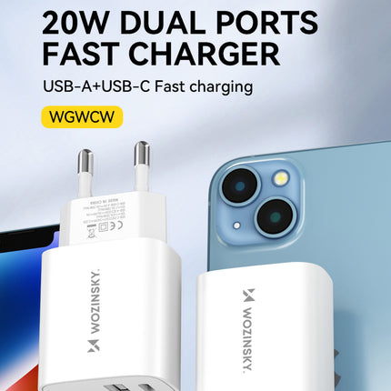 WOZINSKY 20W USB-A USB-C 100-240V wall charger, white – image 6