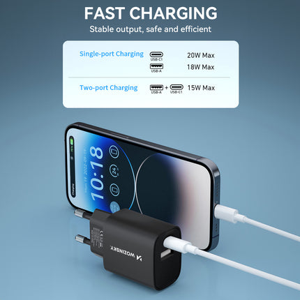 WOZINSKY 20W USB-A USB-C 100-240V wall charger, black – image 9