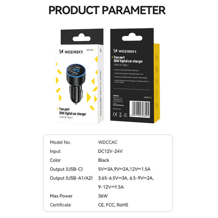 WOZINSKY USB-C USB-A 36W cigarette lighter car charger, black – image 5