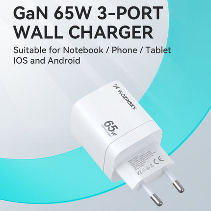 WOZINSKY GaN 65W 100-240V USB-A 2x USB-C wall charger white – image 5