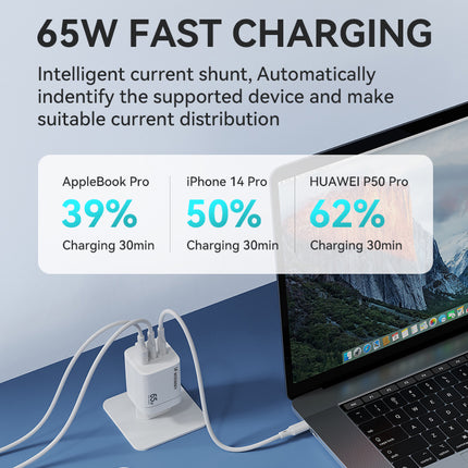 WOZINSKY GaN 65W 100-240V USB-A 2x USB-C wall charger white – image 6