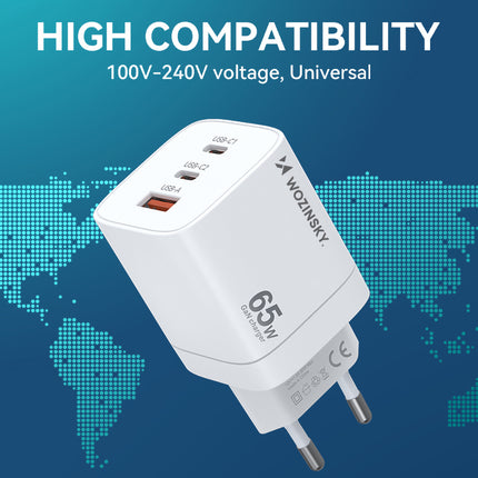 WOZINSKY GaN 65W 100-240V USB-A 2x USB-C wall charger white – image 7