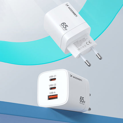 WOZINSKY GaN 65W 100-240V USB-A 2x USB-C wall charger white – image 8