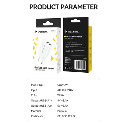 WOZINSKY Mains charger 100-240V 30W 2.4A 2x USB-A white – image 5