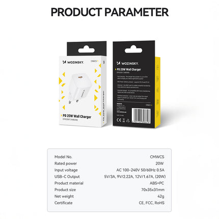 WOZINSKY 100-240V PD USB-C 20W wall charger, white – image 4