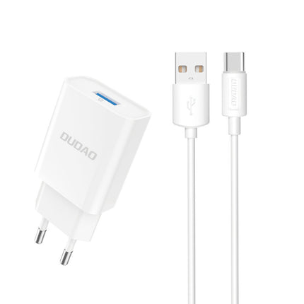 DUDAO USB-A 2.1A 10W wall charger with USB-A - USB-C cable, white