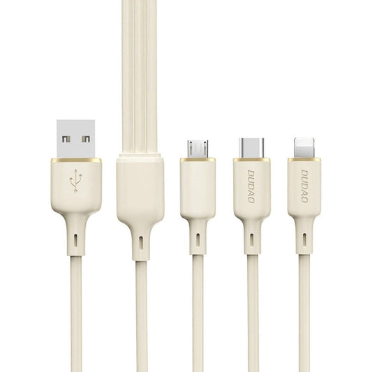 DUDAO 3in1 Cable reinforced cable SR USB-A - USB-C / Lightning / microUSB 66W 1.2m beige