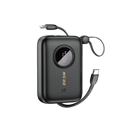 DUDAO Powerbank 10000mAh with USB-C / Lightning cables, black