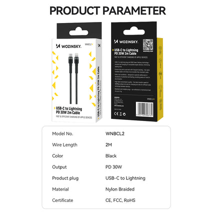 WOZINSKY Cable for iPhone USB-C - Lightning PD 30W 1m black – image 13