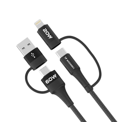 WOZINSKY 4in1 Universal cable 2x USB-C 1x USB-A 1x Lightning 60W 1m black