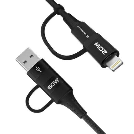 WOZINSKY 4in1 Universal cable 2x USB-C 1x USB-A 1x Lightning 60W 1m black – image 2
