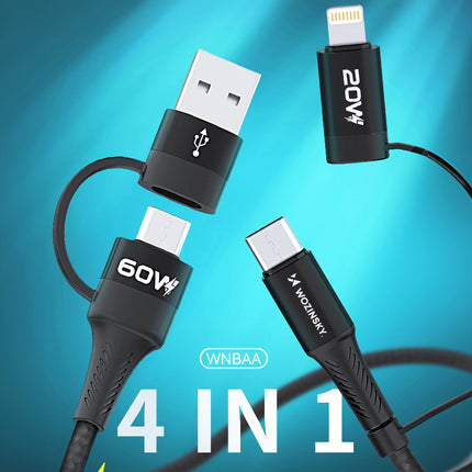 WOZINSKY 4in1 Universal cable 2x USB-C 1x USB-A 1x Lightning 60W 1m black – image 5
