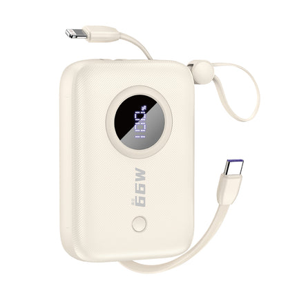 DUDAO Powerbank 10000mAh with USB-C / iPhone Lightning cables, beige