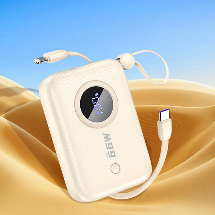 DUDAO Powerbank 10000mAh with USB-C / iPhone Lightning cables, beige – image 2