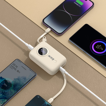 DUDAO Powerbank 10000mAh with USB-C / iPhone Lightning cables, beige – image 4