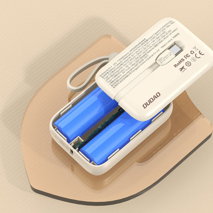 DUDAO Powerbank 10000mAh with USB-C / iPhone Lightning cables, beige – image 6