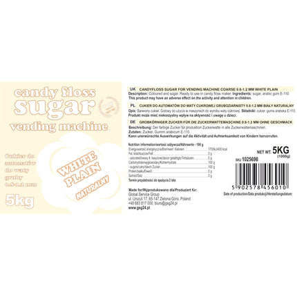 GSG24 Sugar for the cotton candy machine, granulation 0.8-1.2mm, natural flavor, WHITE 5kg – image 3