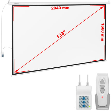 FROMMSTARCK Electric projection screen, wall, ceiling, matte white, 133'', 302x201 cm, 16:9